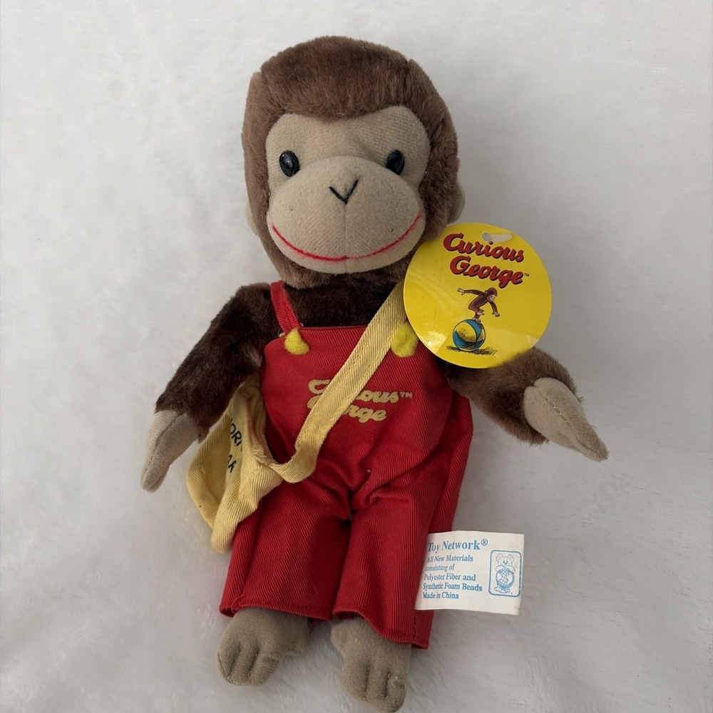Curious George 9" Plush‎ Red Overalls Morning Star Newspaper Bag Paperboy Doll